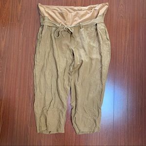 Cropped linen tie waist Maternity trousers